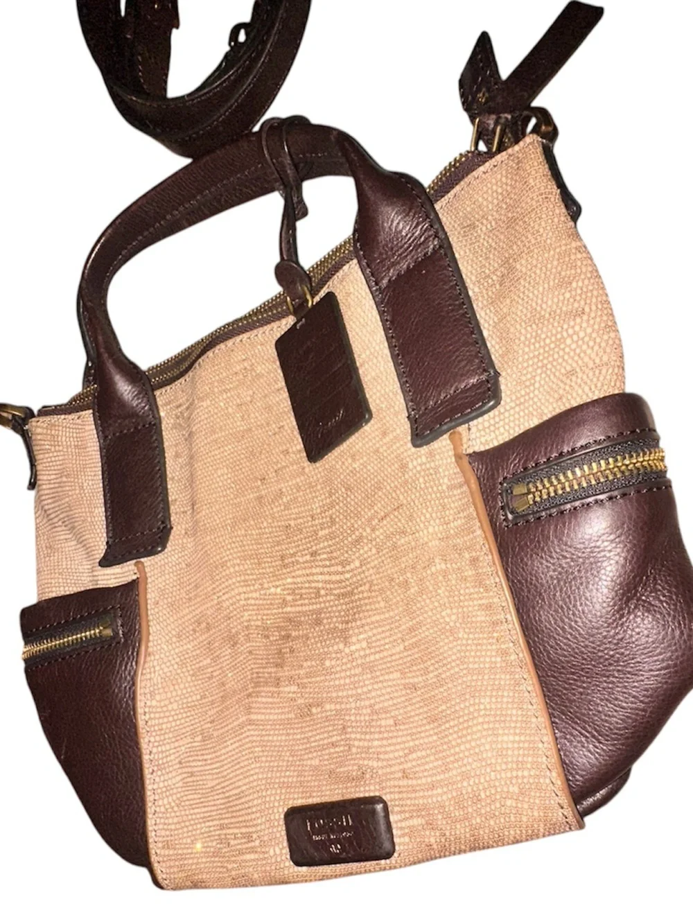 FOSSIL Emerson Satchel Golden Suede Leather Sept. 2015